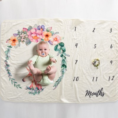 2020 boy custom gift box double sided organic flannel fleece newborn baby moon monthly milestone blanket